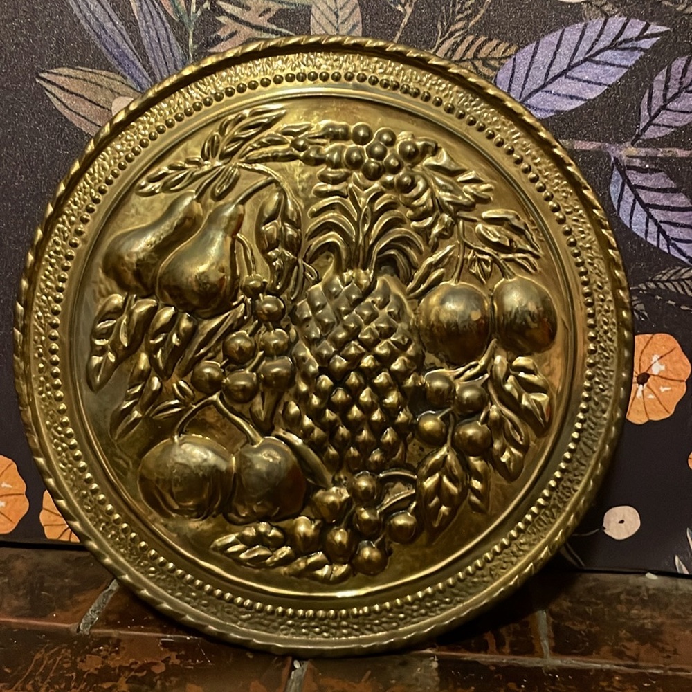 Vintage Brass Fruit Embossed Wall Hanging - Picture 1 of 2